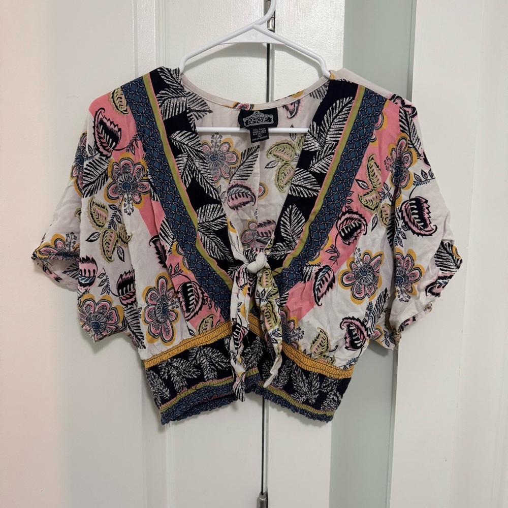 Angie Multicolor Floral Tie-Front Blouse